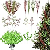 Knitgrip 24 Pcs Christmas Tree Toppers, Green Furry Christmas Picks Toppers Red Green Artificial Glitter Curly Berry Candy Sprays Ornaments Stems for Xmas Home Vase Filler Wedding Garland Decoration