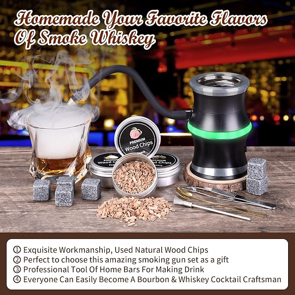 ELECTRIC WHISKEY SMOKER KIT, COCKTAIL SMOKER KIT WITH WHISKEY STONES & 8 FLAVORS WOOD CHIPS, DRINK BOURBON OLD FASHIONED SMOKER KIT, WHISKEY GIFTS FOR MEN, DAD, HUSBAND, BOSS, BOYFRIEND