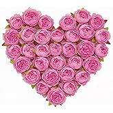ARTIFIPLANT 20 Pcs Silk Peony Artificial Flower Heads with Stems,3.6''Fake Pink Peony Flowers Heads for Wedding Home Decor (20, Pink)