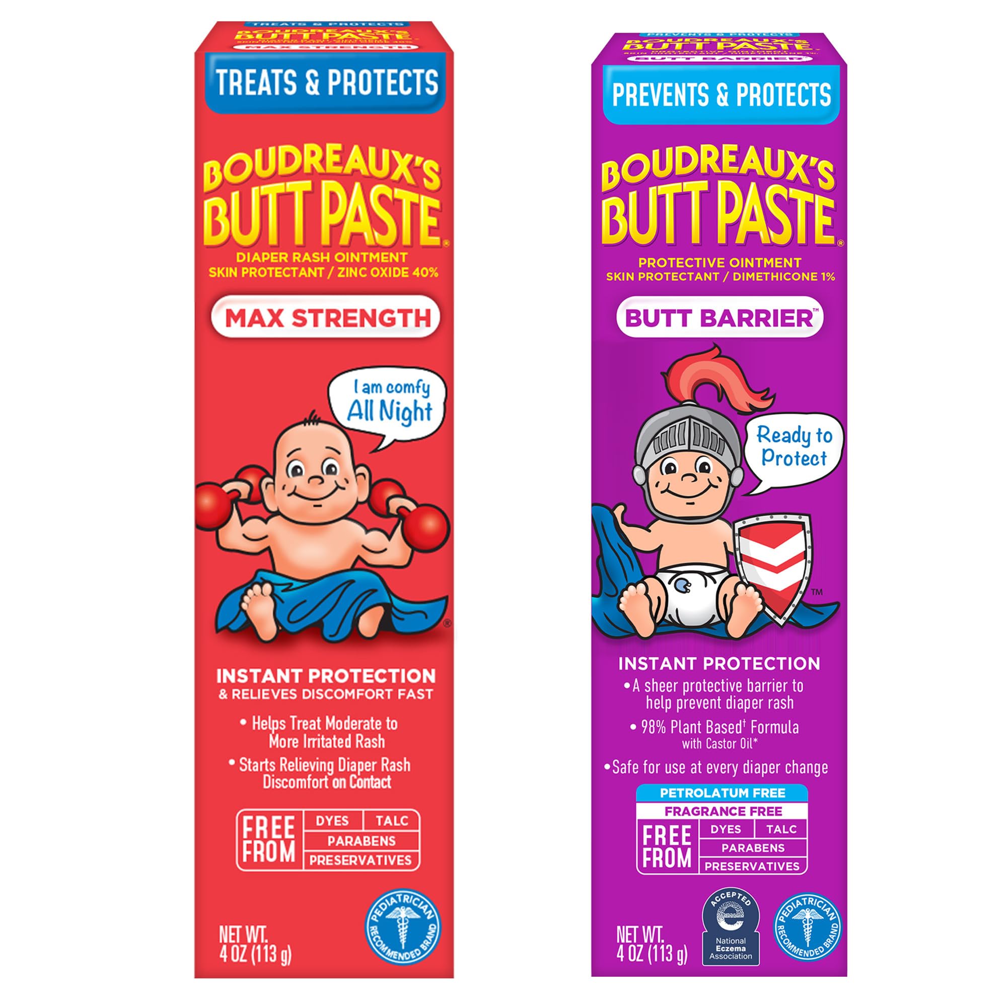 Boudreaux's Butt Paste 4oz Butt Barrier Ointment and 4oz Max. Strength Diaper Rash Ointment