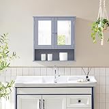 Yaheetech Wall-Mounted Mirror Cabinet Grey 56x58x13 cm with Adjustable Shelves view 2
