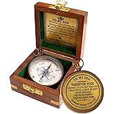 to My Son Engraved Brass Compass with Wooden Box – Inspirational Gift from Dad or Mom – Working Compass for Son – Graduation, Birthday, Christmas, Travel Keepsake Gift