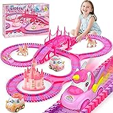 Aetyni Unicorn Toys Car Track for Kids Girls 4-6: 232 PCS Unicorn Monster Truck Race Track with 2 Pull Back Cars Toys for 3 4 5 6 7 Year Old Girl Toddler Easter Birthday Gifts for Girl 3-5 6-8