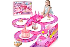 Aetyni Unicorn Toys Car Track for Kids Girls 4-6: 232 PCS Unicorn Monster Truck Race Track with 2 Pull Back Cars Toys for 3 4 5 6 7 Year Old Girl Toddler Christmas Birthday Gifts for Girls 3-5 6-8