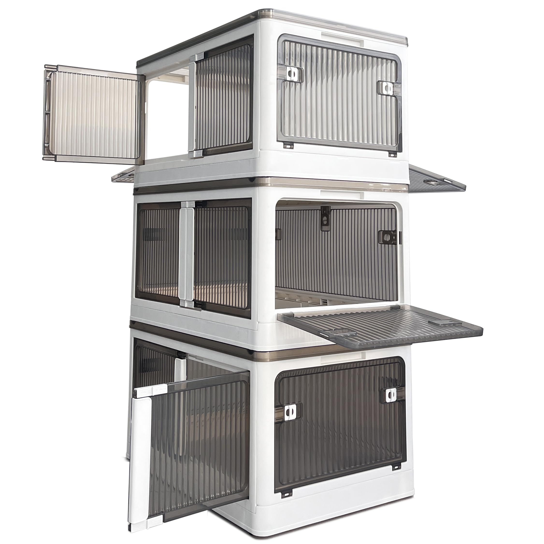 Photo 1 of RETRONLY Stackable Storage Bins with Doors - 3 Tier 80Qt Each Plastic Collapsible Storage Bins with Wheels, Foldable Storage Cabinet for Closet Organizers(60 Gal/240 Qt)
