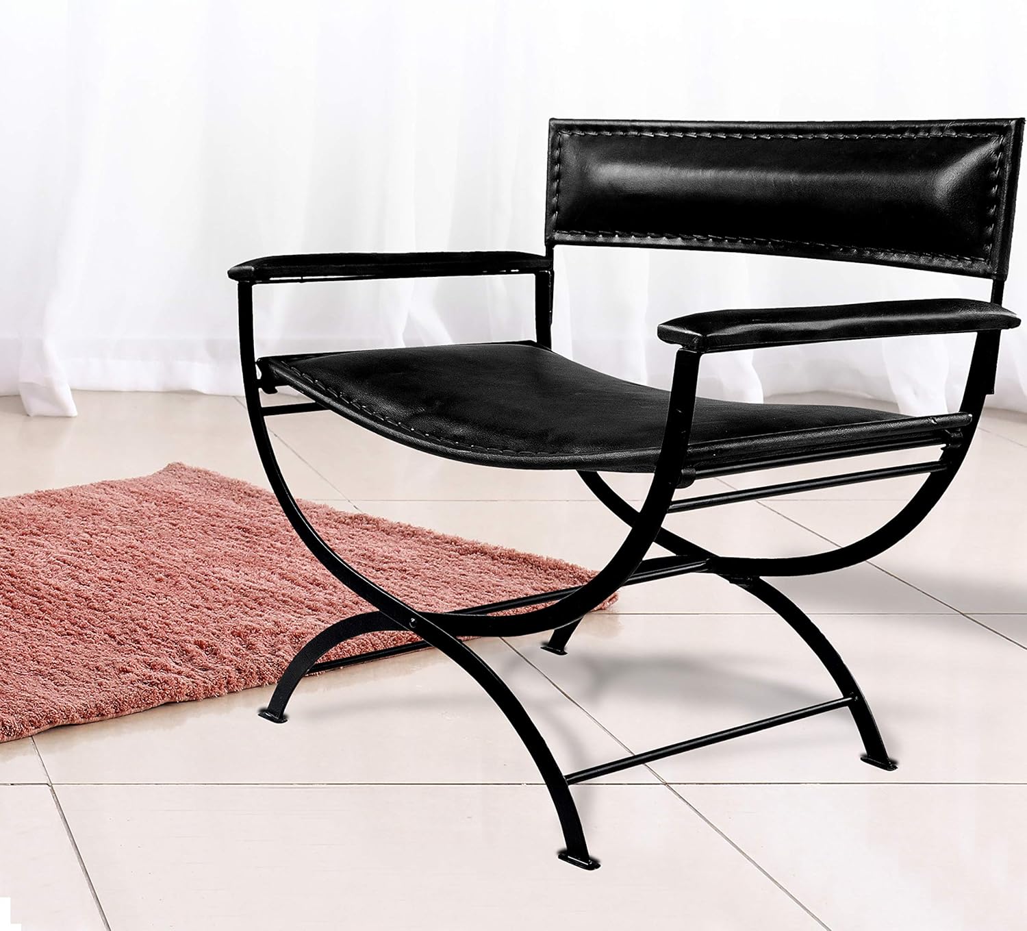 LR Home Faux Leather Director Accent Chair, 28" L x 17" W x 31" H, Black: Furniture & Decor