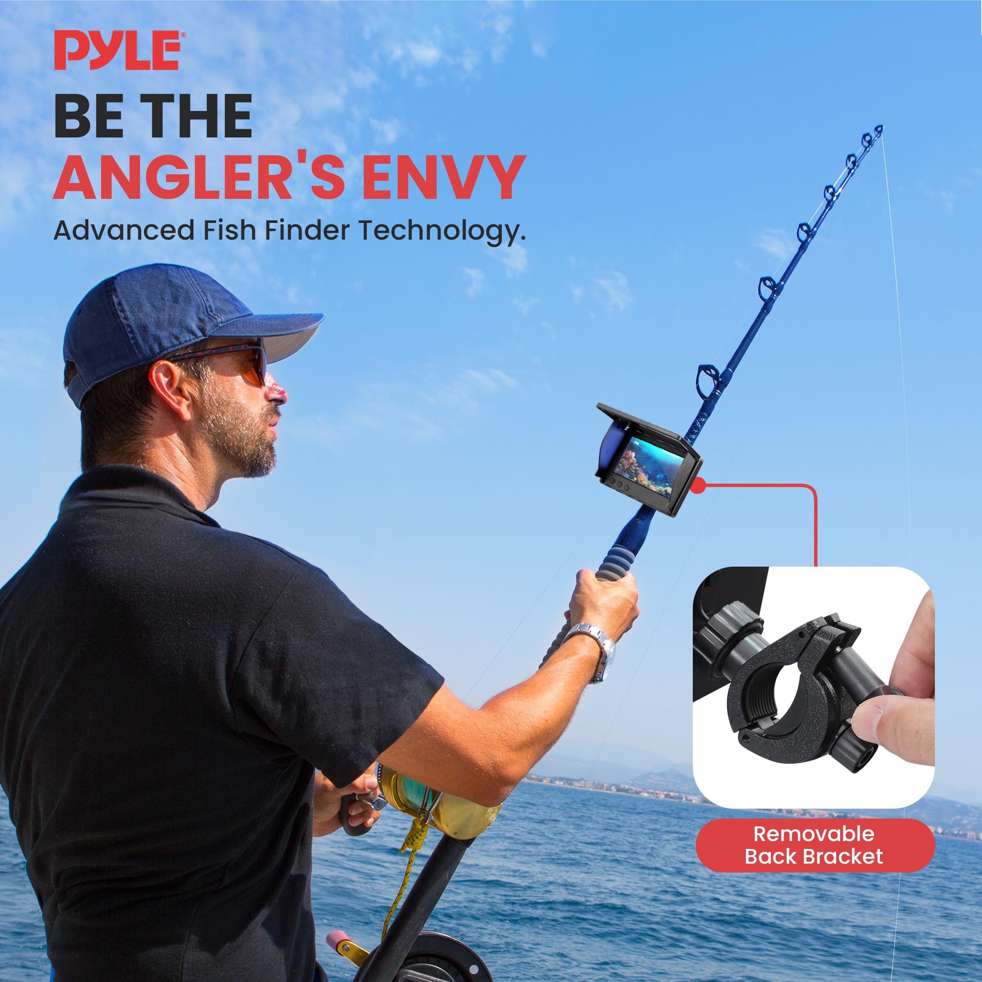 Pyle 4.3'' Portable LCD Monitor Underwater Fishing Camera - 1000TVL Waterproof Fish Finder with 12 Infrared LED Lights, IP68 Water-Resistant, Ice/Ocean/Lake Fishing, Carrying Case Included (Black)