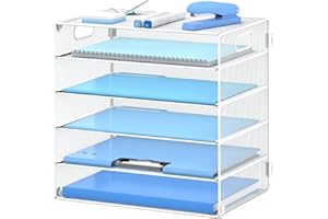 DALTACK 5-Tier Letter Tray Paper Organizer, File Organizer Paper Sorter, Desk Organizer with Handle for Office Supplies,White…