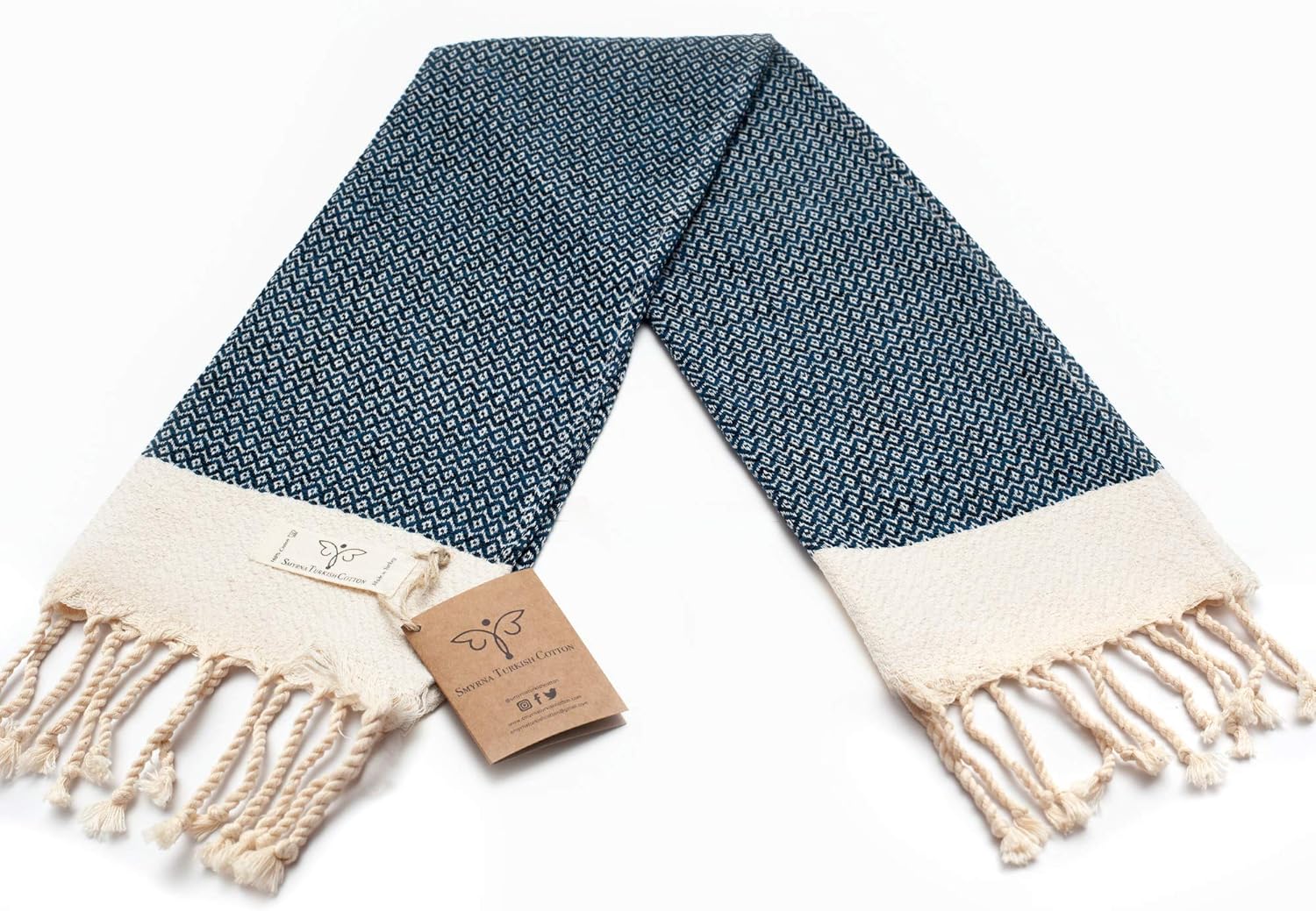 Smyrna Original Turkish Hand Towels Set of 2 | 100% Cotton, 16 x 40 Inches | Decorative Bathroom Peshtemal Towel for Hand, Face, Hair, Gym, Yoga, Tea, Dishcloth, Kitchen and Bath (Navy): Kitchen & Dining