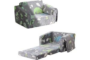 Kisdsa Toddler Couch Fold Out, Foldable Kids Couch with Blanket, Flip Out Toddler Chair, Foam Sofa for Girls & Boys, Converti