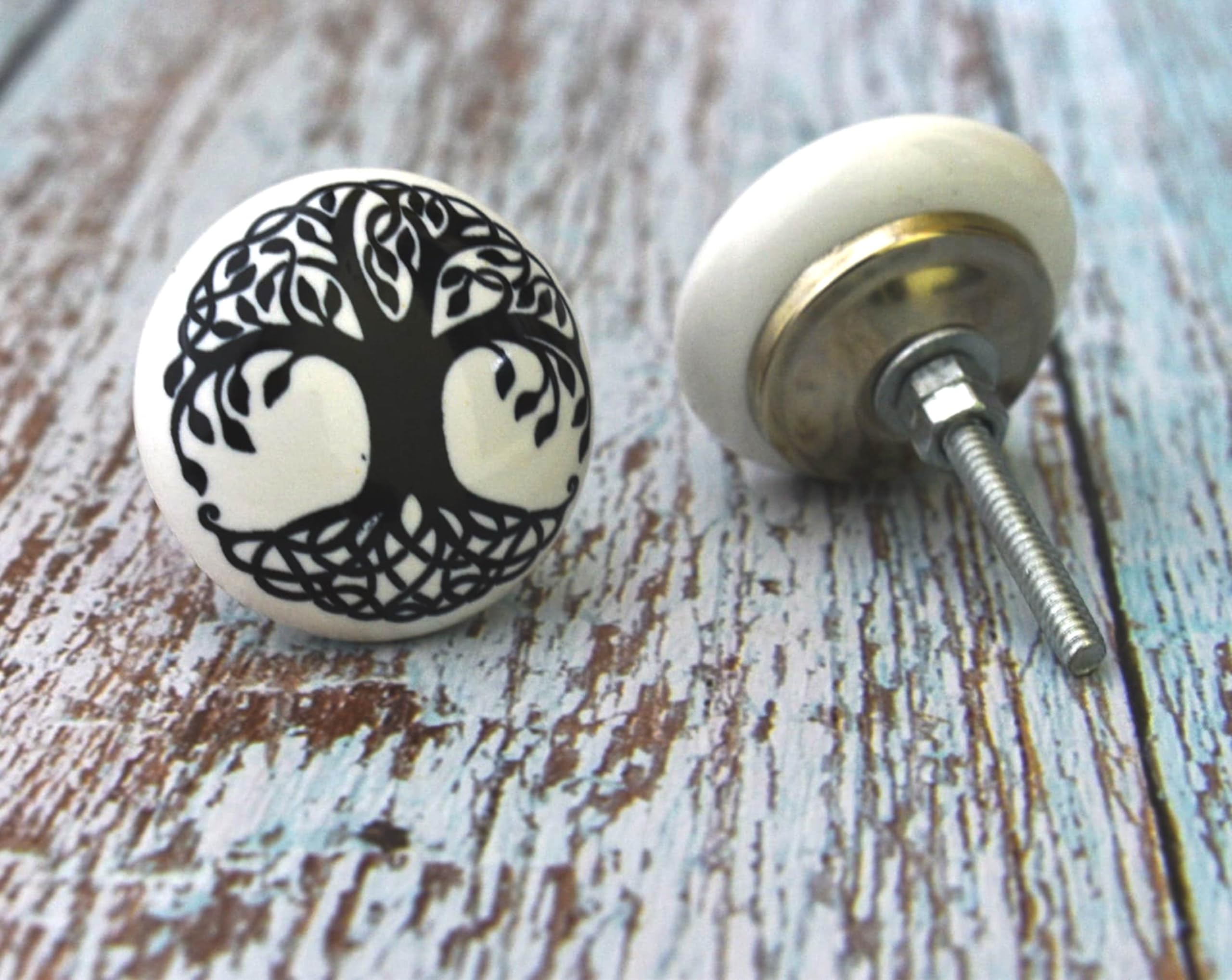 ARTISNO Ceramic Knobs for Kitchen Cabinets Bathroom Cupboards Dresser Drawers Chest Handmade Black and White pulls(Tree of Life_f) — image 1