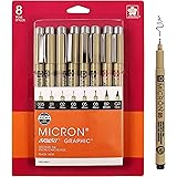 Sakura Pigma 30067 Micron Blister Card Ink Pen Set, Black, 8/Set