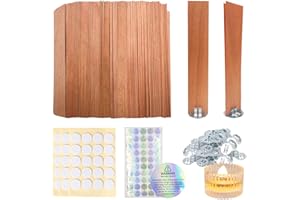 Ziosxin 100pcs Smokeless Cherry Wood Candle Wicks-Long Lasting Flame-Easily Burn, Natural Candle Cores with Stand and Glue Dot, Warning Label (W:13cm/5.1",H:2.5cm/1",D:0.5mm/0.019")