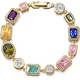 Gold/White Gold Color Plated Tennis Bracelets for Women Rainbow Cubic Zirconia Tennis Bracelet Jewelry Gift for Women Valentines Mother Christmas Wedding Birthday 7 Inches