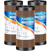 PUREPLUS 5 Micron 10"x4.5" Whole House Water Filter, KDF &amp; Carbon, 3 Pack | NSF/ANSI 42 KDF and Coconut Shell Activated Carbon, Heavy Metal Removal, Fits GXWH40L, GXWH35F, BB10