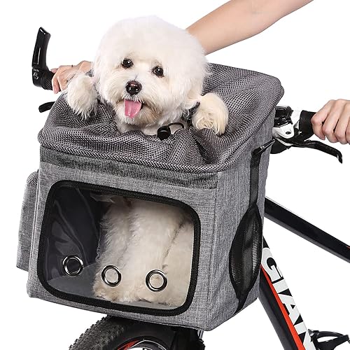 Ownpets Dog Bike Basket Foldable Pet Carrier, Dog Car Booster Seat with  Mesh Windows, Adjustable Shoulder Bag Portable Breathable Bicycle Basket  Bag