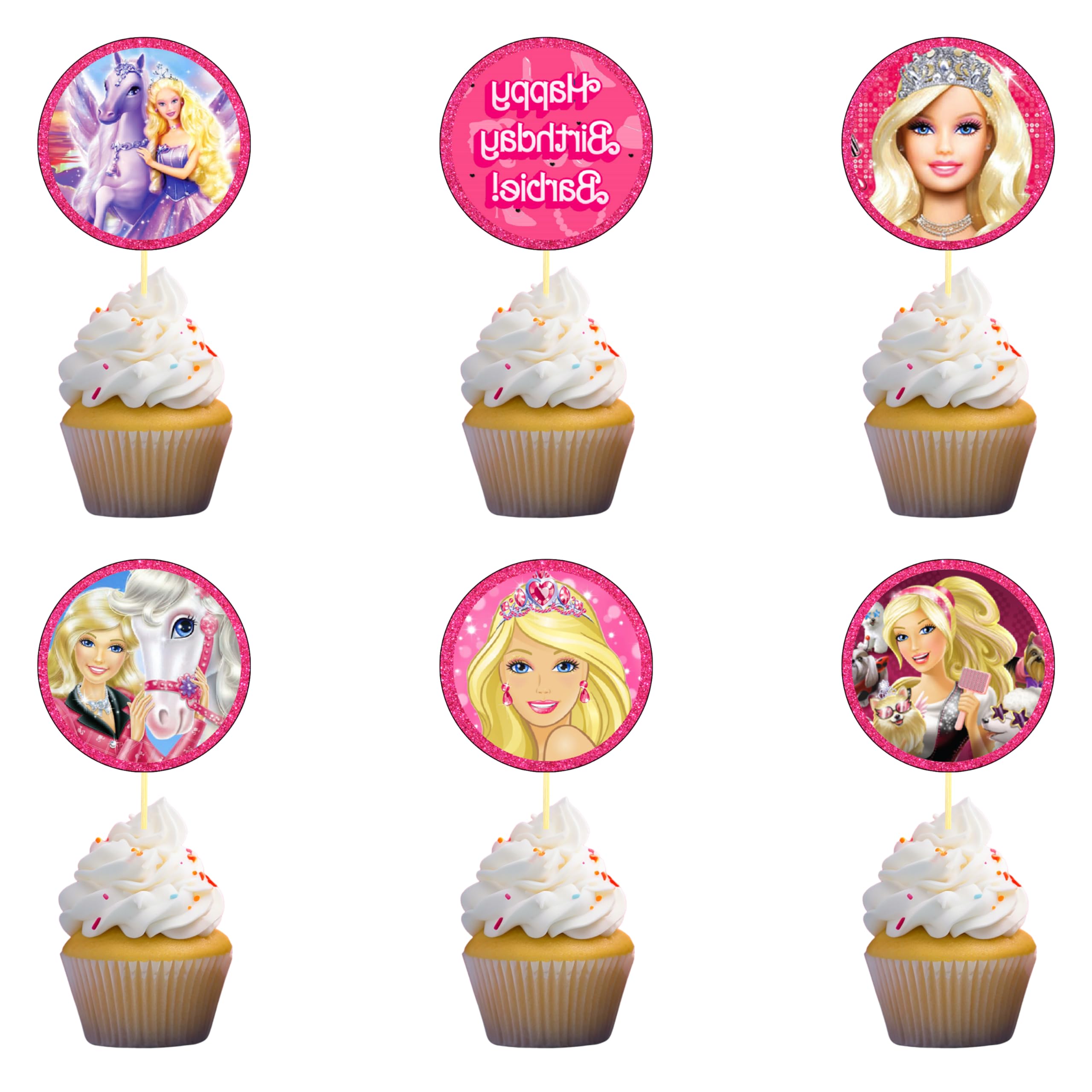 Photo 1 of 18x Fashion Doll Girl Pink cupcake Toppers – Strong Picks Happy Birthday Décor, Cupcake Decorations for Kids Birthdays