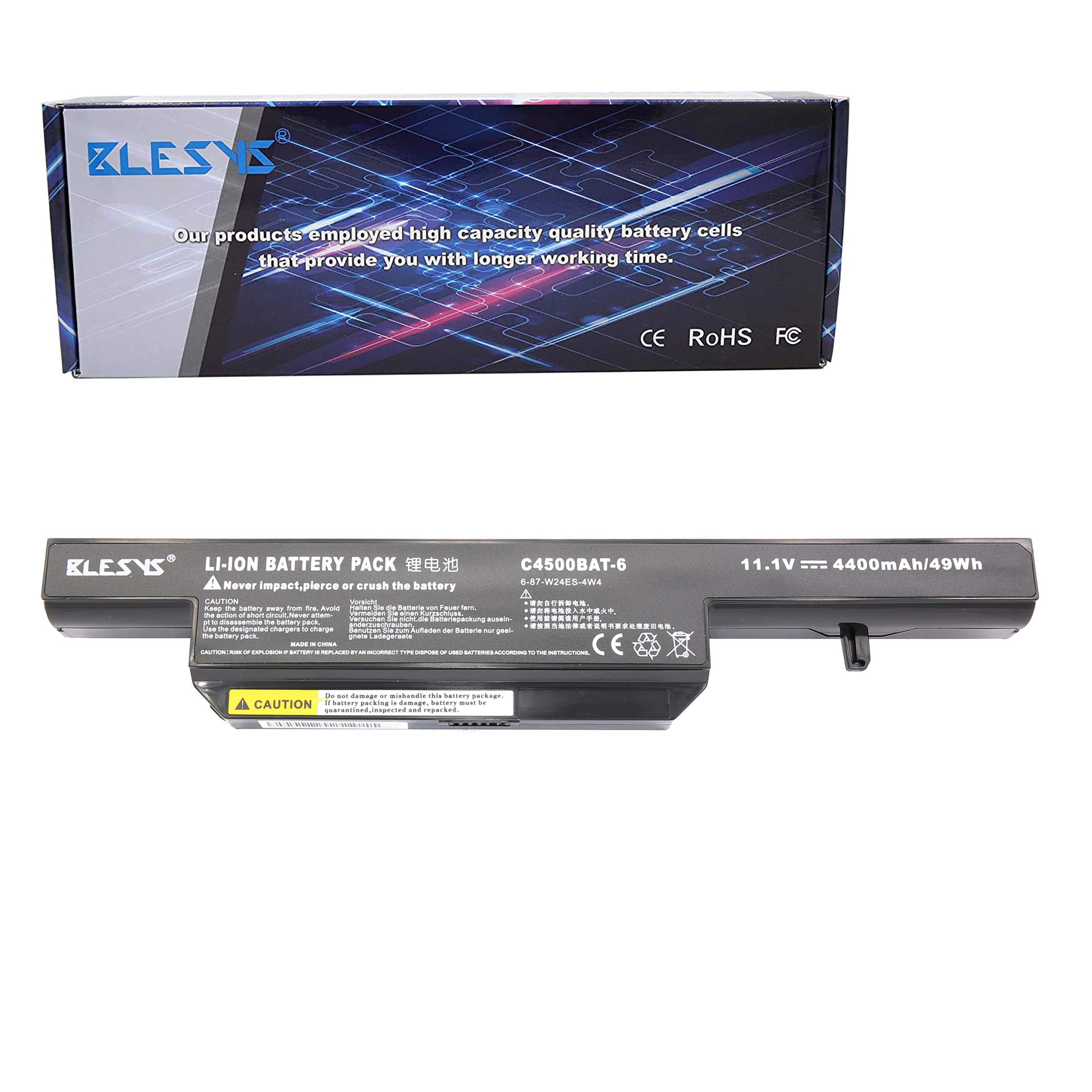 BLESYS 11.1V 4400mAh C4500BAT-6 Compatible with CLEVO B4100M B4105 B5100M B5130M B7110 B7130 Series BAT-B5105M laptop battery