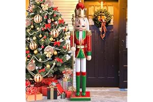 AMOR PRESENT 2.9Ft Christmas Nutcracker Figure, Large Shiny Wooden Nutcracker for Christmas Tree Front Door Hotel Decorations