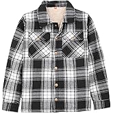 ZENTHACE Toddlers and Kids Boys Girls Sherpa Lined Snap Flannel Shirt Jacket,Cozy Plaid Shacket (Gender-Neutral)