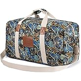 Malirona 22"Canvas Weekender Overnight Bags Travel Duffel Bag Carry On Bag for Women and Girls (Black Flower)