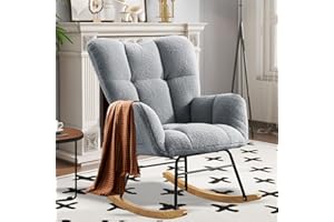 SENCHO GINSYTALIOR Nursery Rocking Chair Teddy Upholstered Glider Rocker,Rocking Accent Chair Padded Seat with High Backrest,Solid Wood Legs for Nursery Bedroom Living Room(Light Gray