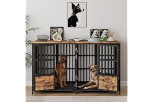 BOINN Large Dog Crate Furniture, 63 inch Heavy Duty Double Dog Crate with Divider, Extra Large Dog Kennel Furniture with Removable Trays for Medium Large Dogs
