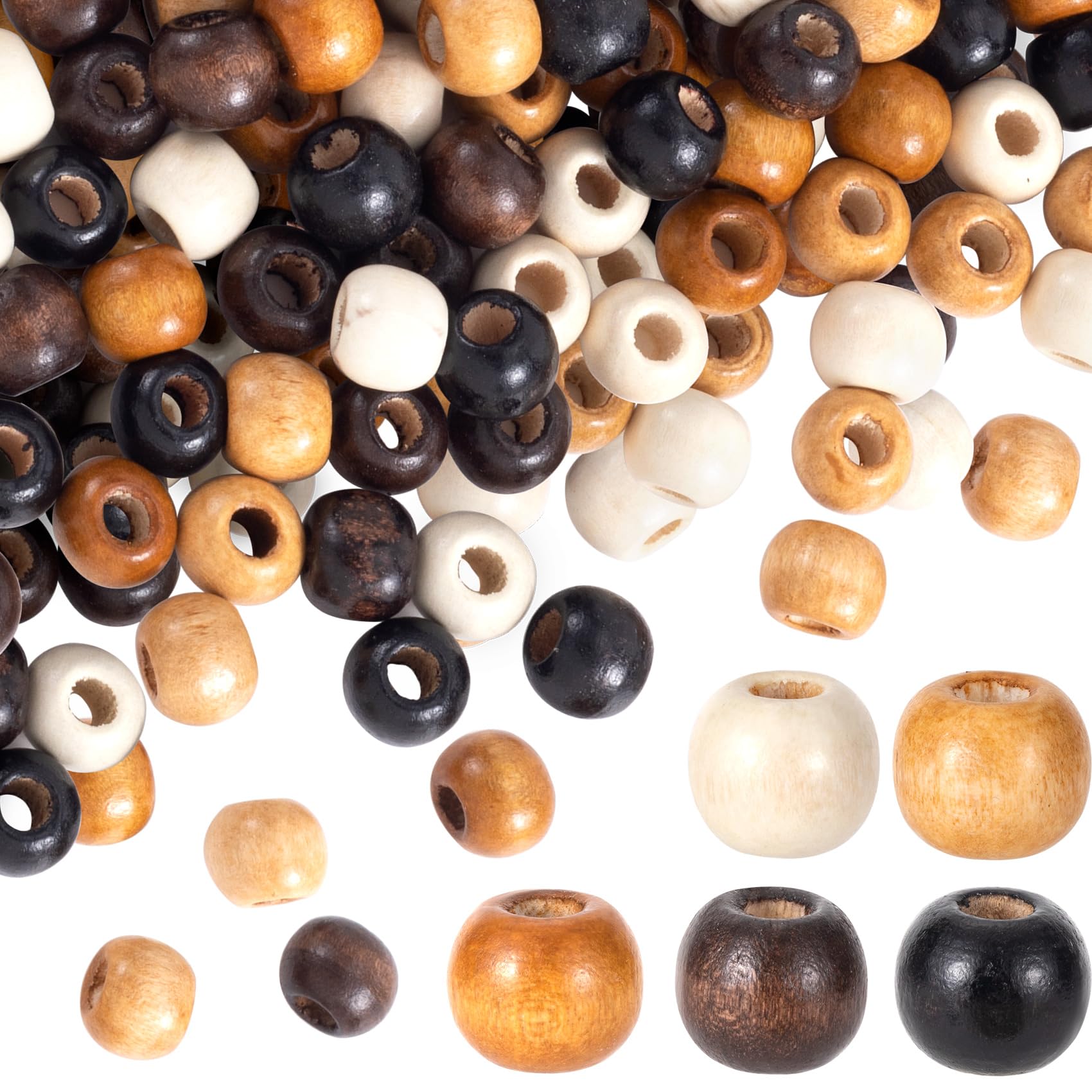 Photo 1 of 100PCS Large Hole Wooden Beads for Crafts, 5 Colors Round Natural Wood Hair Beads, Vintage Loose Spacer Braid Beads Macrame DIY Beads for Jewelry Decoration Making (9 x 10 mm)