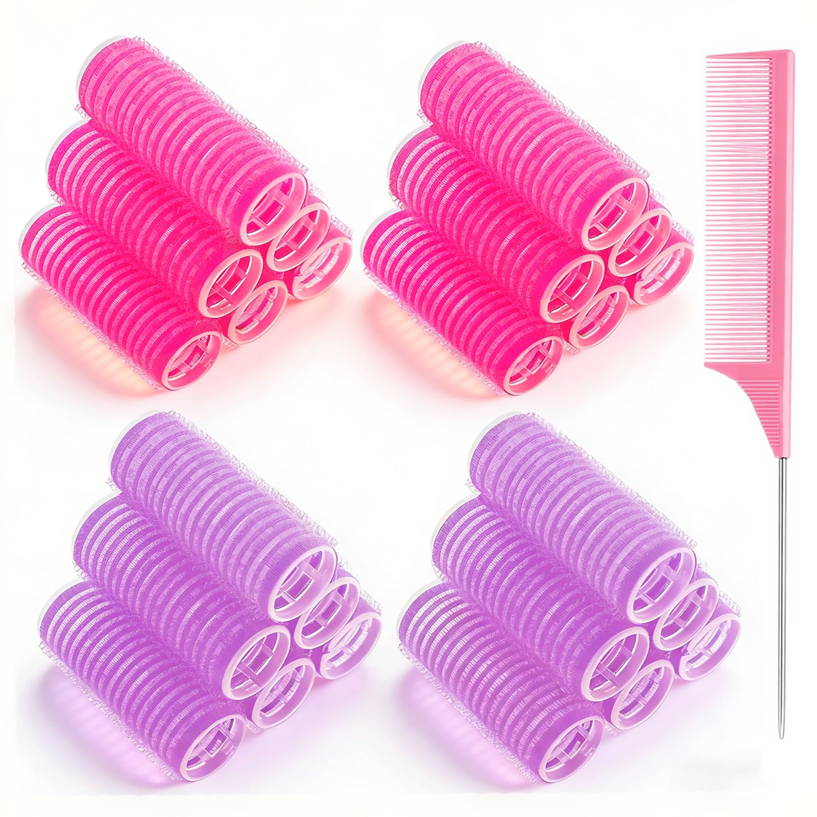 Photo 1 of 24 Pcs Self-Grip Small Hair Rollers Set, Curlers for Women Short Hair and Bangs, No Heat Hair Curlers to sleep in (25 mm, Rose Red and Purple)
