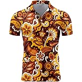 VUGOTU Mens 70s Golf Shirts, Funny 70s Shirts for Men, Short Sleeve, Medium, Typical 70's Colors