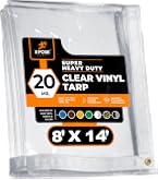 12x14 FT Heavy Duty Clear PVC Tarp – Waterproof, UV Resistant, Transparent Vinyl Cover With Grommets & Bungee Cords