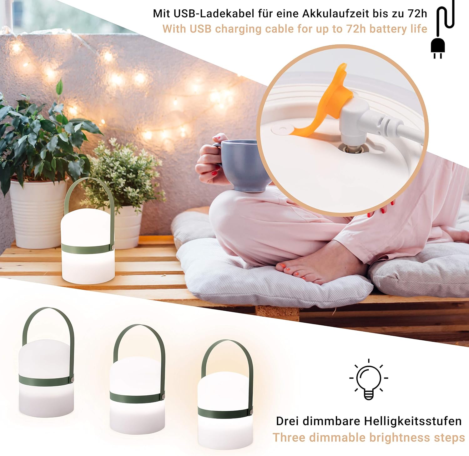 LUUK LIFESTYLE Wireless LED Table Lamp for Garden Porch, and Living Room, Battery-Powered with Warm White Light, in Green - Image 4