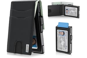 umoven Wallet for Men - Pop Up Case, Cash Slot, and Credit Card Slot - Slim Aluminum Wallet with RFID Blocking, Minimalist Leather Wallet Front Pocket with ID Window (Black)