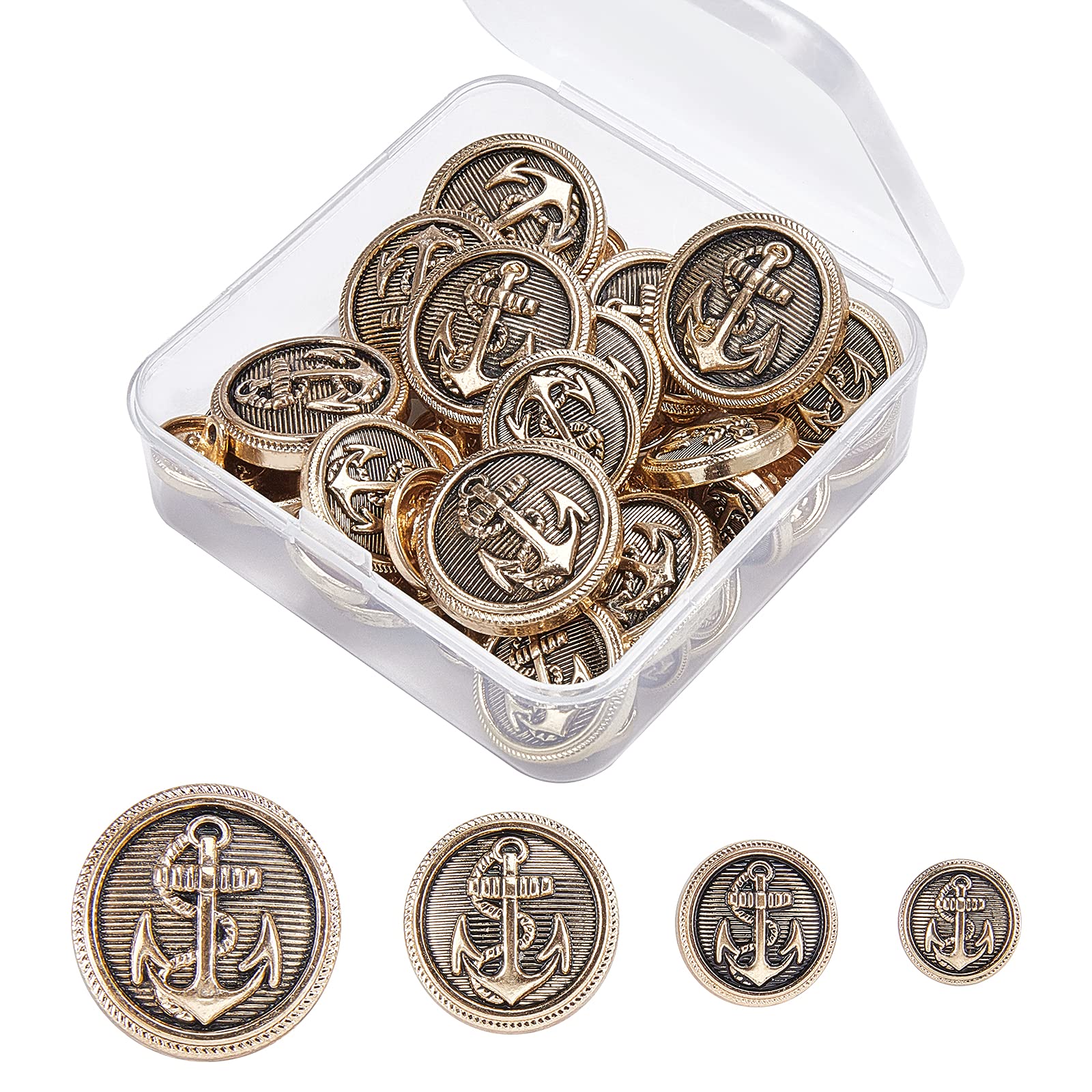 OLYCRAFT 40pcs Metal Blazer Button Set Anchor Crest Vintage Shank Buttons 12mm 15mm 20mm 24mm for Blazer, Suits, Coat, Uniform and Jacket - Antique Golden โ image 1