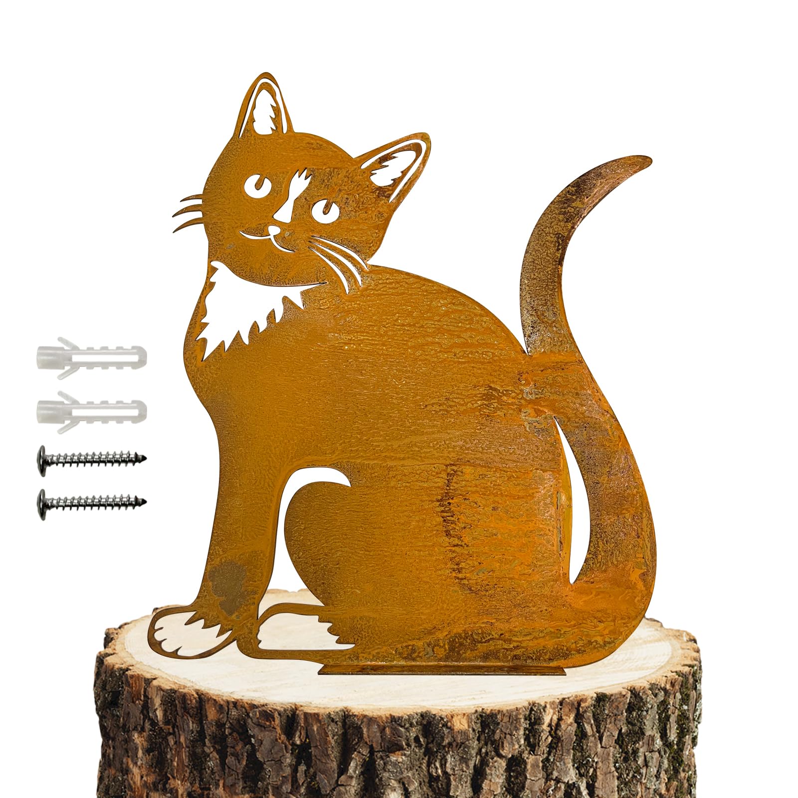 Reagia Rusty Cat Decoration, Patina Metal Cat Garden Ornaments Silhouette Simulation Cat Figurine Home Decor Rustic Outdoor Patio Yard Adornment Metal Cat Statues