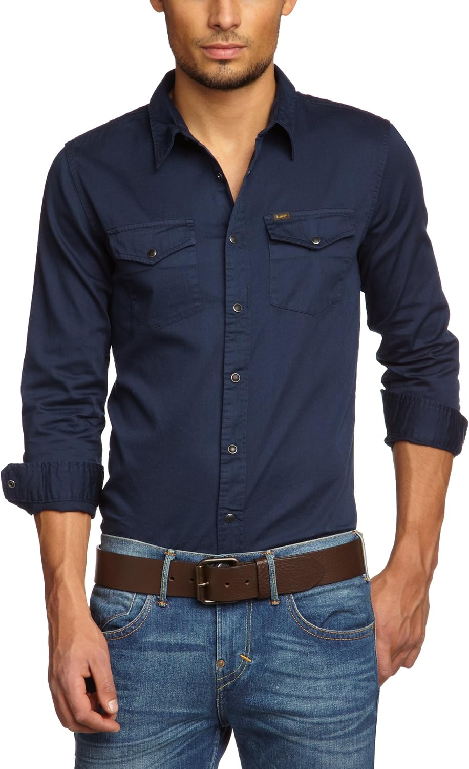 Lee Western Men's Shirt Navy Blue Small Amazon.co.uk Clothing