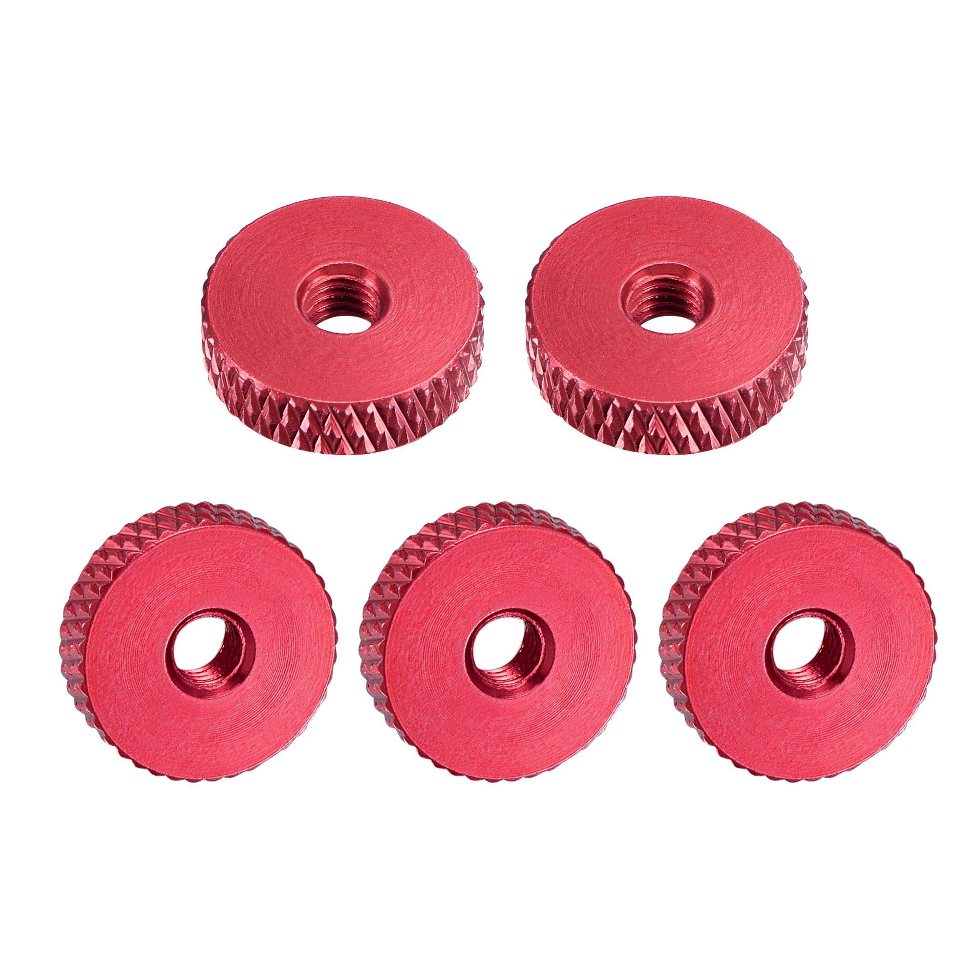 sourcing map Flat Knurled Nut - M4 x 14mm x 4mm Thumb Nuts Lock Adjusting Nuts Aluminum Alloy Red 5Pcs