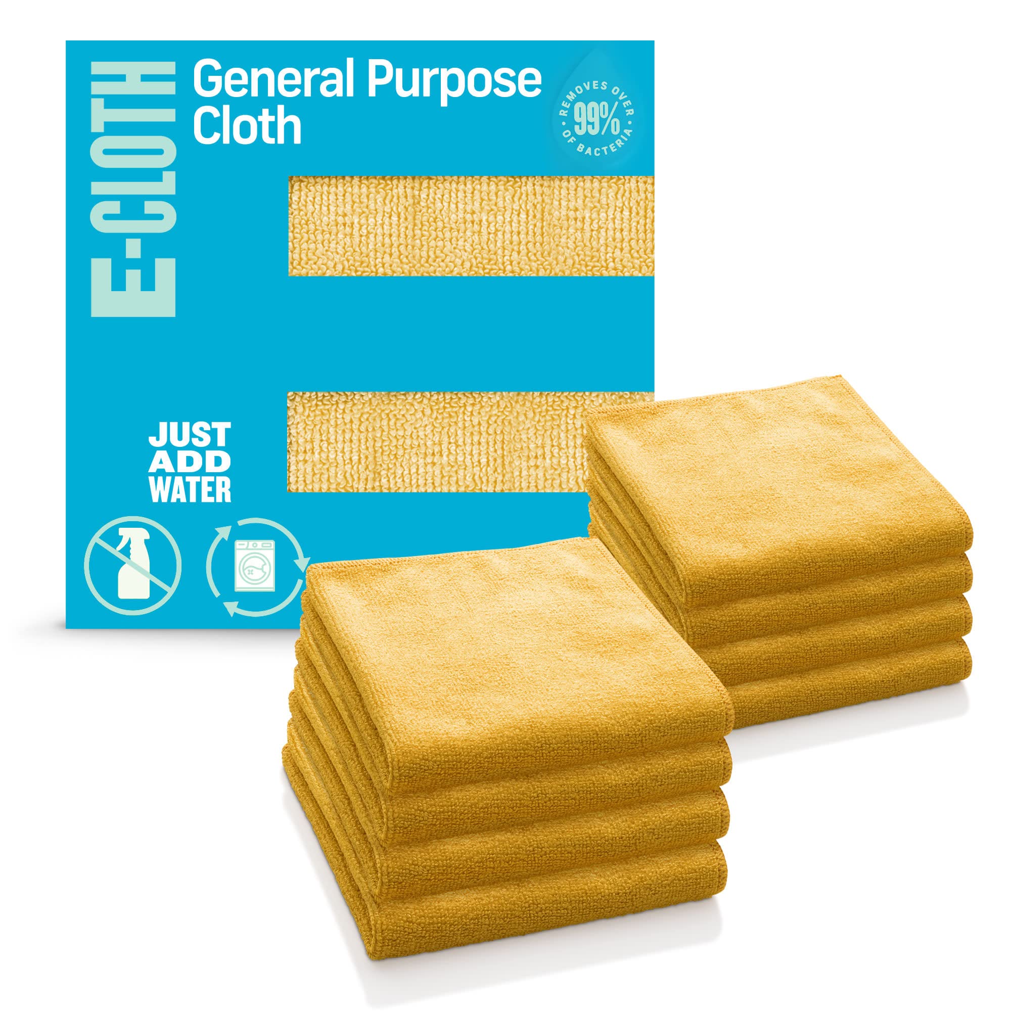 E-Cloth General Purpose Microfibre Cloth, Multipurpose Cleaning Cloth for Household Surfaces, Washable and Reusable, 100 Wash Promise, Orange, 8 Pack
