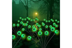 VOSIGREEN Halloween Decorations Outdoor Solar Scary Eyeball Lights - 2 Pack 12 LED Waterproof Halloween Path Lights, Green Eyeball Swaying Firefly Lights for Yard/Garden/Lawn/Party/Landscape Decoration