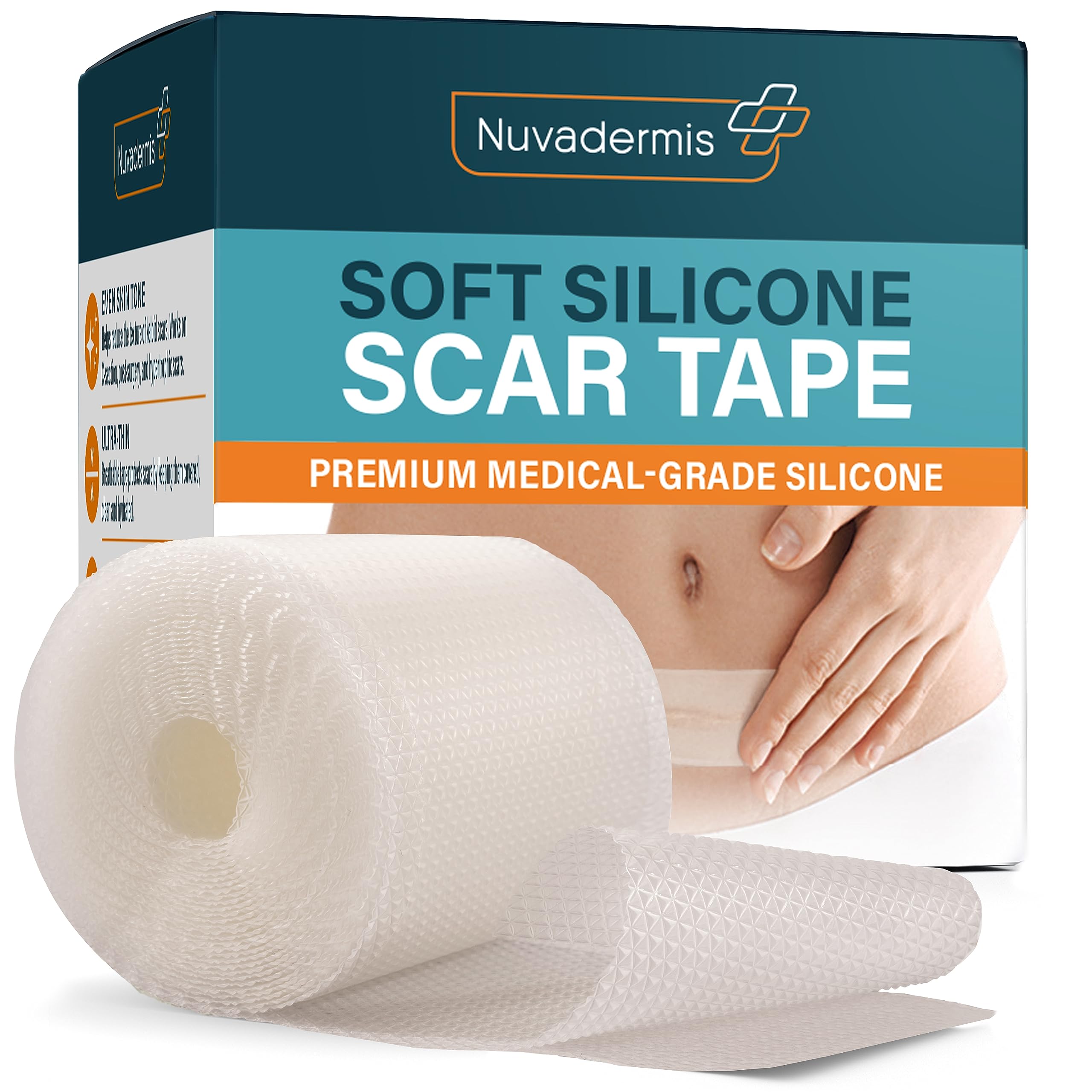 Photo 1 of NUVADERMIS Clear Silicone Scar Tape for Surgical Scars - 120" x 1.5" Roll - Extra Long Scar Sheets for C-Section, Tummy Tuck, Keloid, and Surgical Scars - Reusable Medical Grade Silicone Scar Tape
