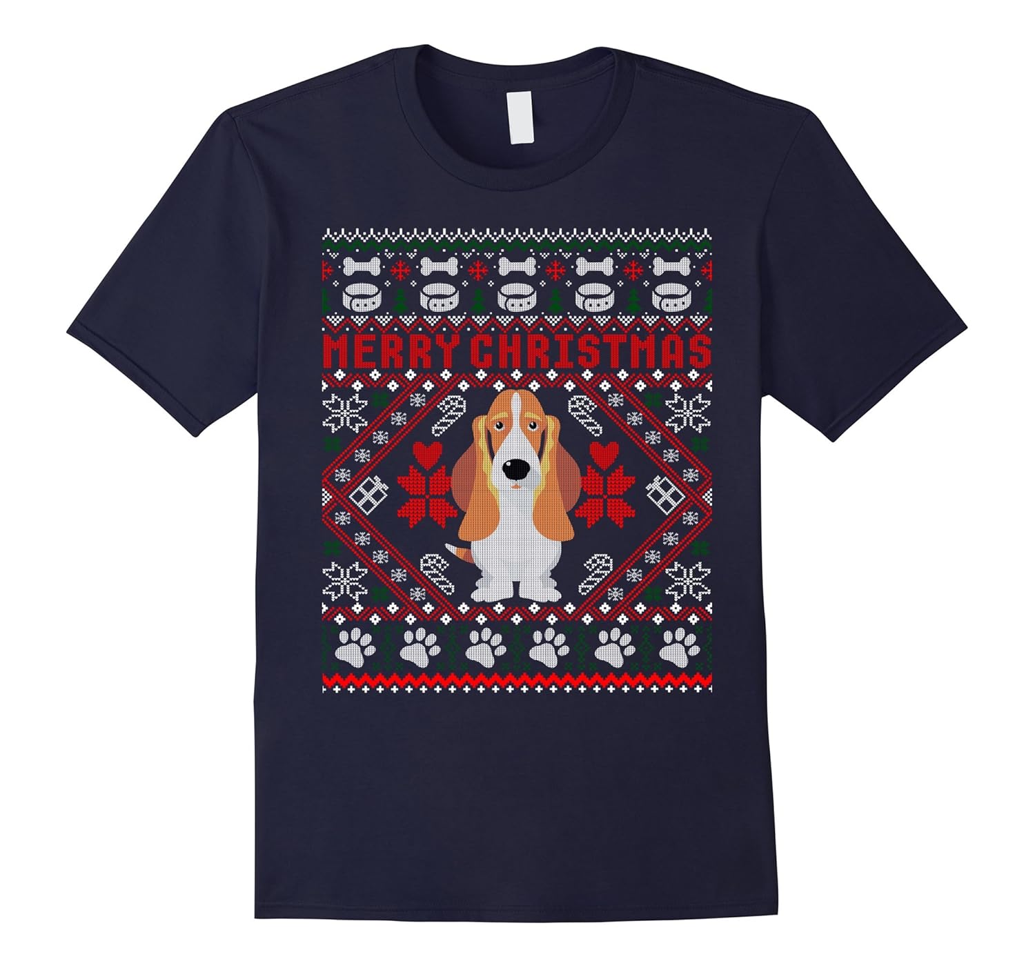 Basset Hound Dog Merry Christmas Ugly Xmas Sweater T-Shirt-ANZ