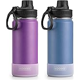 koodee Insulated Water Bottle 2 Pack-18 oz Stainless Steel Vacuum Metal Sports Water Bottle with Leakproof Spout Lid (Purple-Royal Blue)