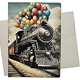 Whitman and Daughter Train Birthday Card - 1 Premium 5x7 Inch Railroad Locomotive Notecard - Blank Train Thank You Cards for All Occasions: Father's Day, Graduation, Railroad Retirement - 1118