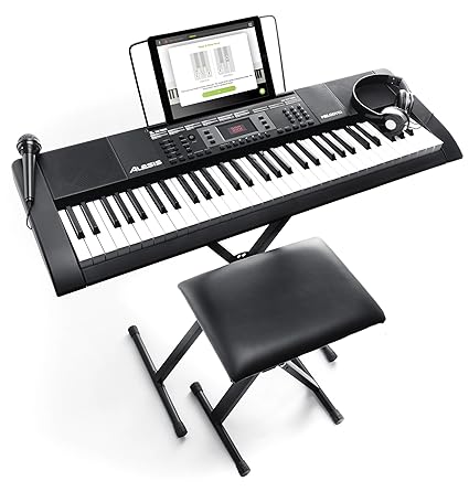 Alesis Melody 61 MKII | 61 Key Portable Keyboard with Built In Speakers, Headphones, Microphone, Piano Stand, Music Rest and Stool best electric keyboard