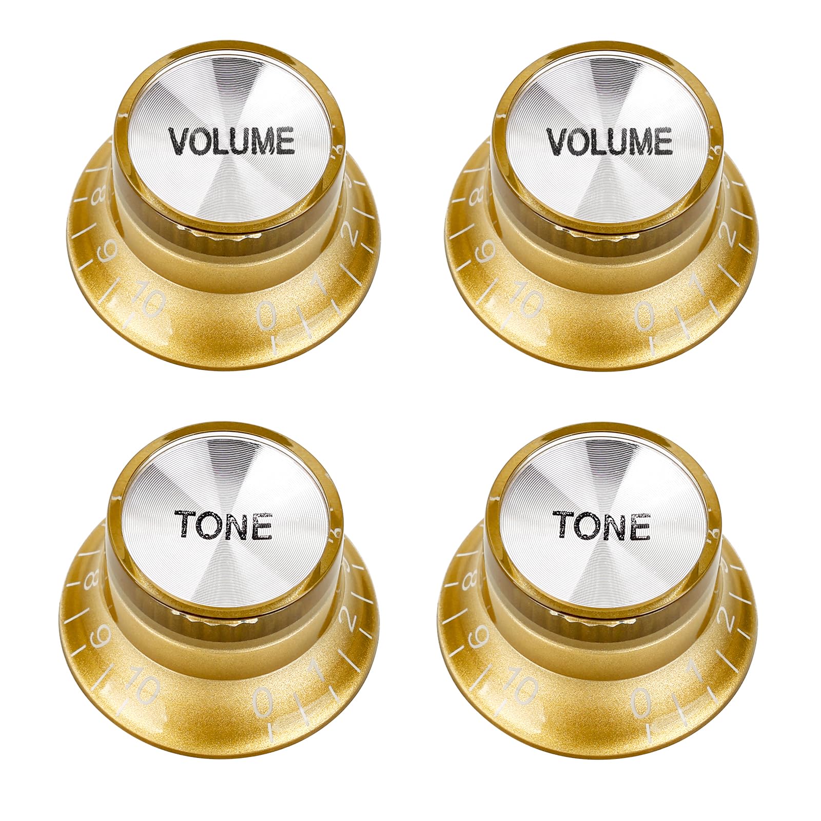 Banworks '60s Style Electric Guitar Control Knobs 2 Tone + 2 Volume Knobs Speed Knobs Aluminum Top Metric 6mm (15/64") 18-Spline for Epiphone Les Paul SG Electric Guitars Pack of 4 JT/XN-03 Golden