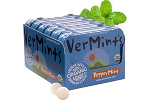 VerMints Organic Breath Mints PepperMint Candy Mints for Real Long-Lasting Flavor, Travel Size Tin - Non-GMO, Nut Free, Gluten Free, Vegan, Kosher Peppermints - 1.41oz Tins (Pack of 6)