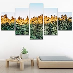 SIGNWIN 5 Panel Canvas Wall Art Green Forest...