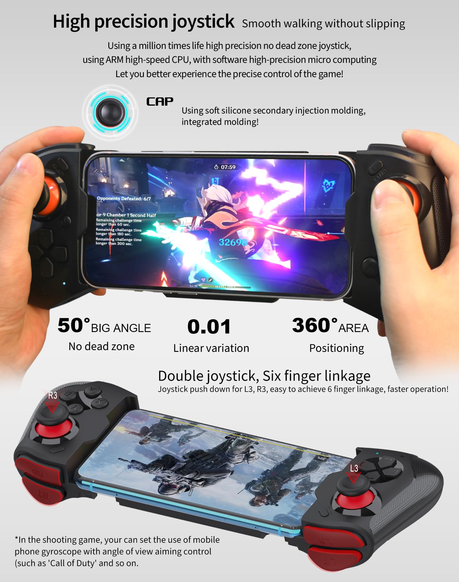 Joso Mobile Game Controller for iPhone, Android, PC, Steam, Direct Play, 15 Hours Playtime, Phone Controller Gamepad Joystick for iPhone 14 13 12 Pro Max, Galaxy S23 S22 Ultra, iPad, Tablet, MFi Games