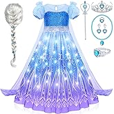 G.C Girls Light Up Princess Costume Dress Up Clothes with Cape Toddler Kids Wig Crown Halloween Cosplay