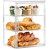 Bakery Display Case, 3 Layer Clear Acrylic Pastry Display Case, 1 Pack | Countertop Bread Box with 2 Adjustable Shelves, Magnetic Door, Display for Kitchen and Events, Size 10.6 x 8.7 x 14.2 Inches